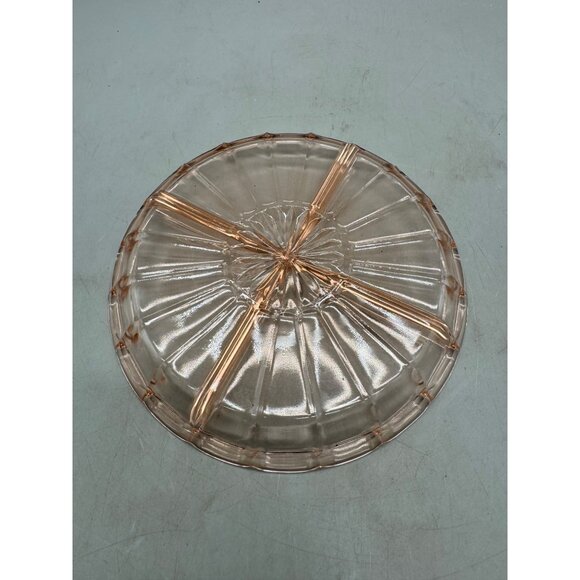 Vtg Glass Divided Serving pink depression relish dish Accents rippled 7.25" READ - Picture 2 of 2